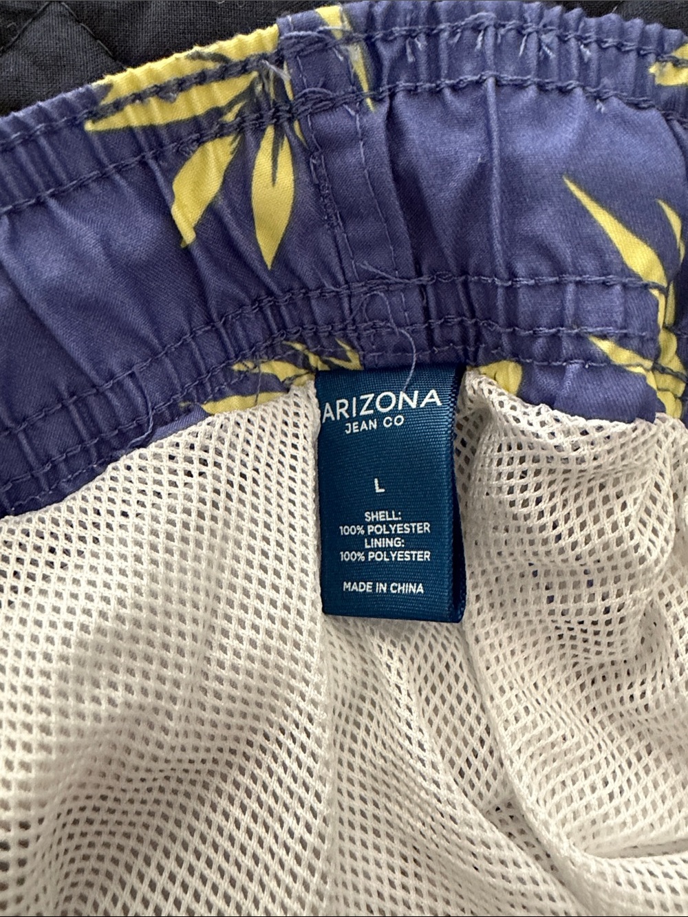 Navy Blue Swim Shorts with Yellow Leaf Print